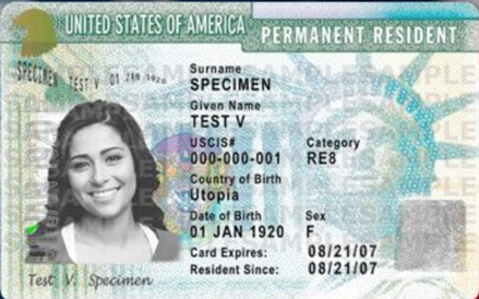 Permanent Resident Card sample